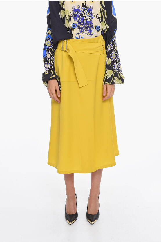 Shop Jil Sander Wool Belted Skirt With Front Slit