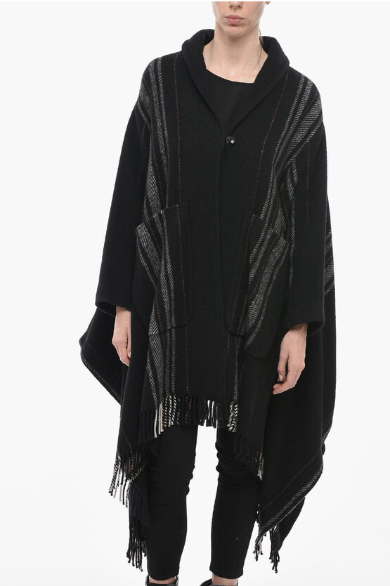 Shop Woolrich Wool Blanket Coat With Fringe Detail