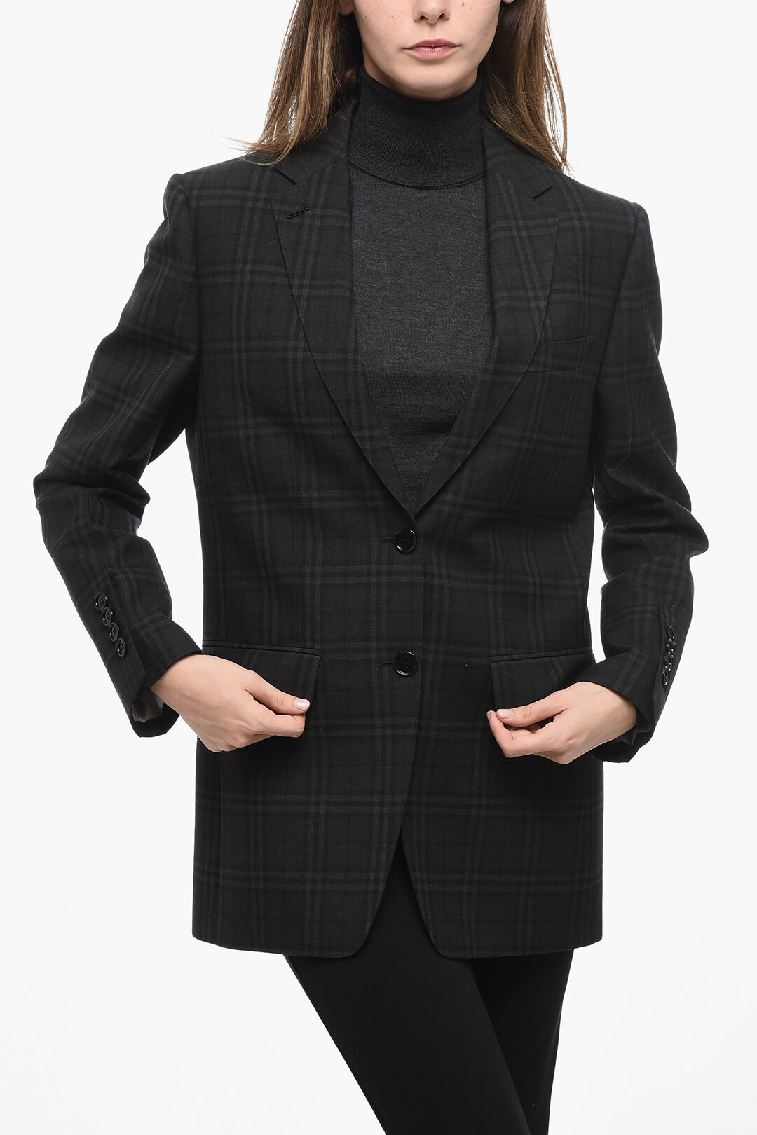 Burberry Wool Blazer with All-over Check Pattern women
