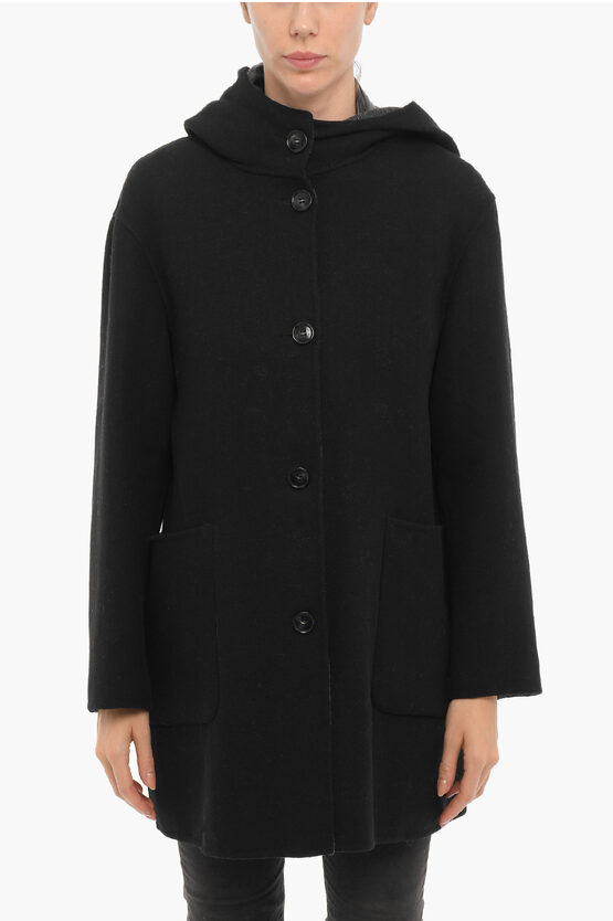 Woolrich Wool Blen Hershey Coat With Down Jacket Inner Removable In Black