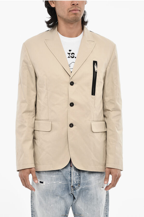 Dsquared2 Wool Blend 3 Buttons Blazer With Zip And Flap Pockets