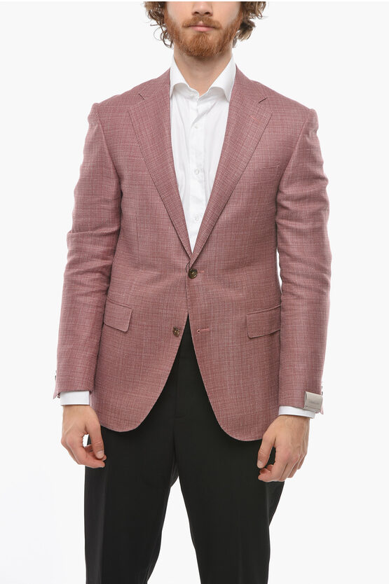 Corneliani Wool-blend Academy Blazer With Hopsack Pattern In Pink