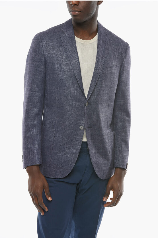 Corneliani Wool-blend Academy Soft Blazer With Hopsack Pattern In Blue