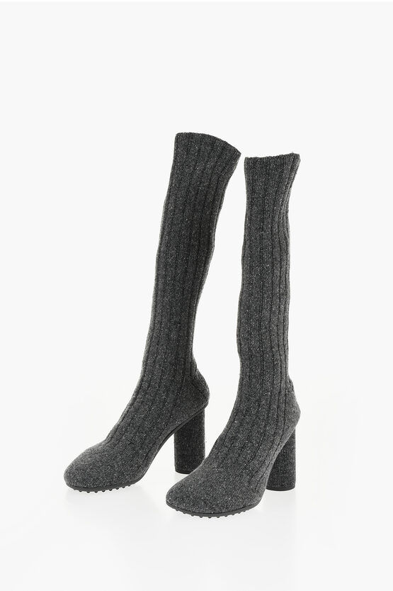 Bottega Veneta Wool Blend Atomic Sock Boots 9cm In Gray