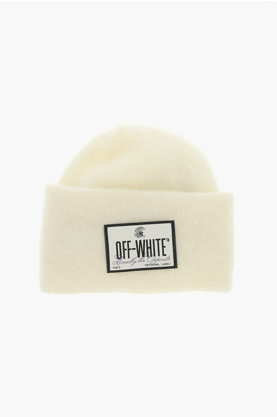 Shop Off-white Wool Blend Beanie Hat With Embroidery