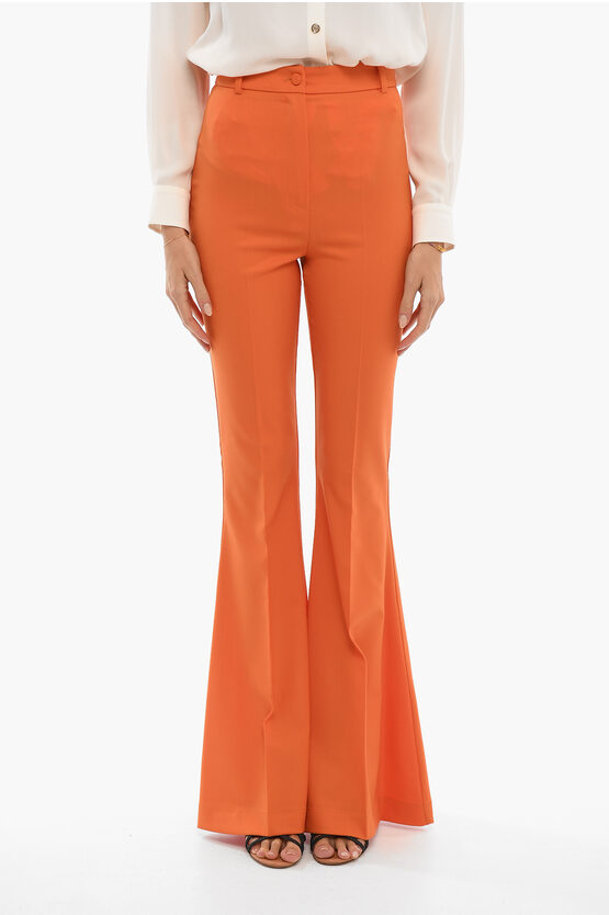Hebe Studio Wool Blend Bianca Flared Fit Trousers In Orange