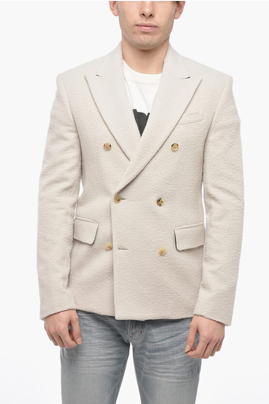 Amiri Wool Blend Boiled Double Breasted Jacket With Flap Pockets In Neutral