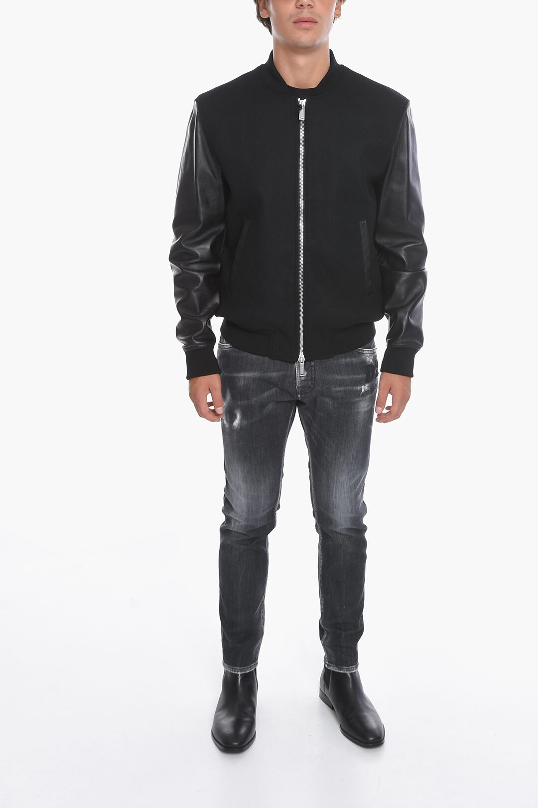 Dsquared2 Wool Blend Bomber With Eco-Leather Sleeves men - Glamood Outlet