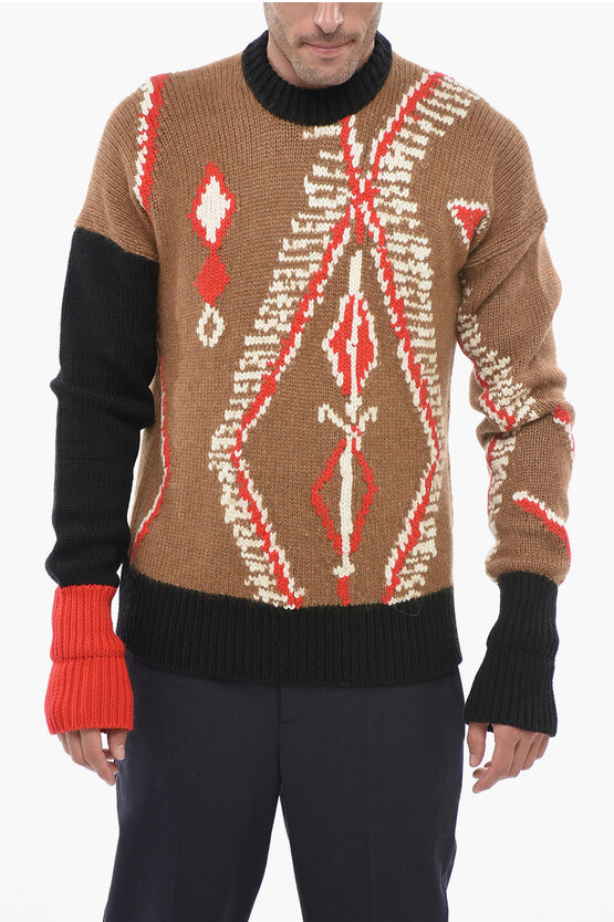 Shop Neil Barrett Wool Blend Broken Rug Crew-neck Sweater