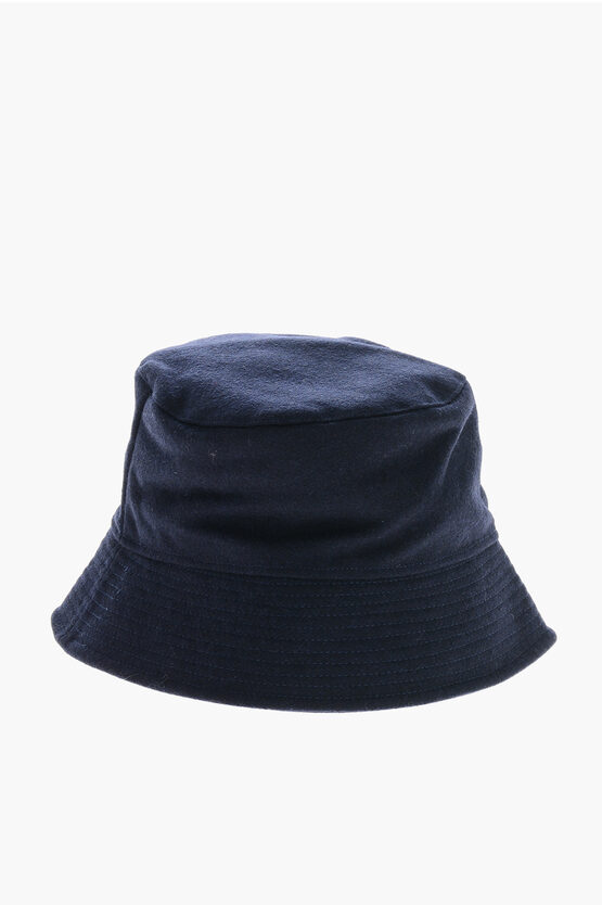 Woolrich Wool Blend Bucket Hat With Embroidered Logo In Blue