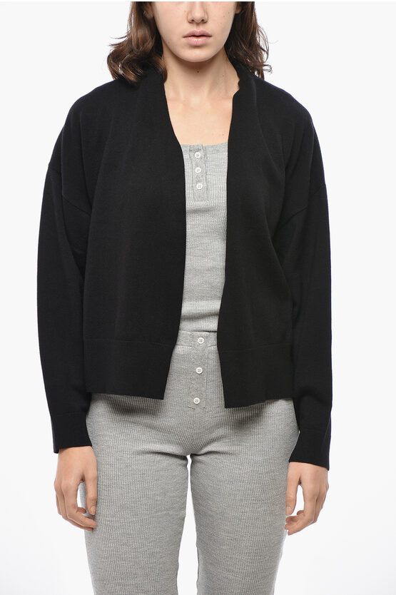 Vince Wool Blend Buttonless Cardigan In Black