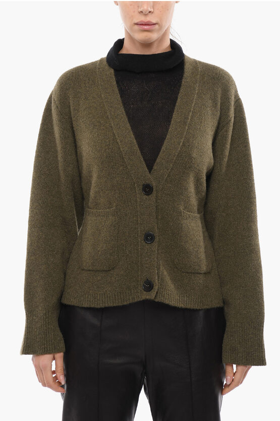 Roberto Collina Wool Blend Cardigan With Patch Pockets In Green