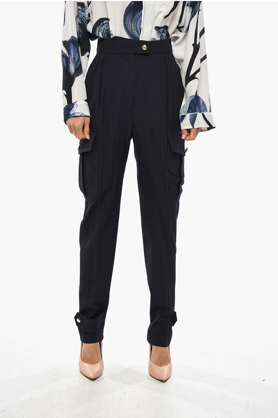 Alexander Mcqueen Wool Blend Cargo Pants With Ankle Martingale In Black