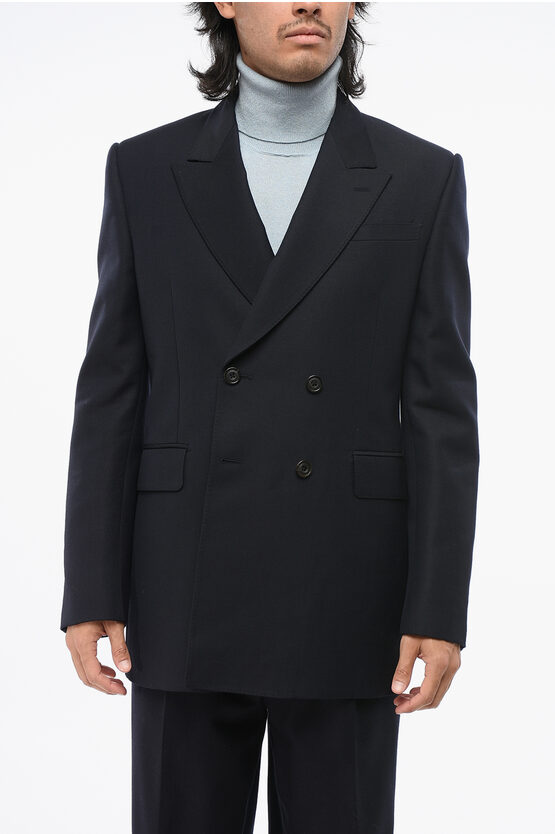Alexander Mcqueen Wool Blend Center Vent Peak Lapel Double-breasted Blazer In Black