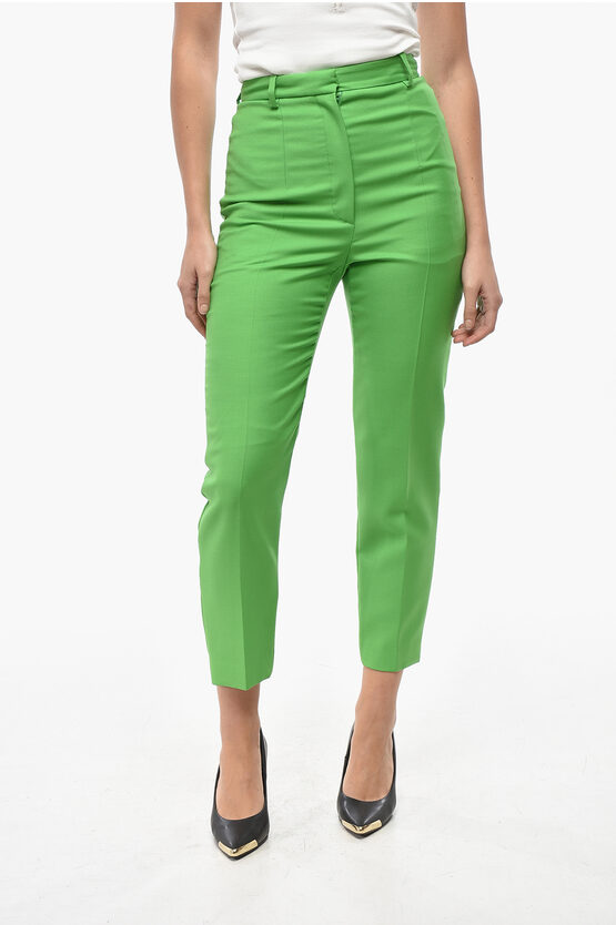 Alexander Mcqueen Wool Blend Cigarette Pants With Front Pleat In Green