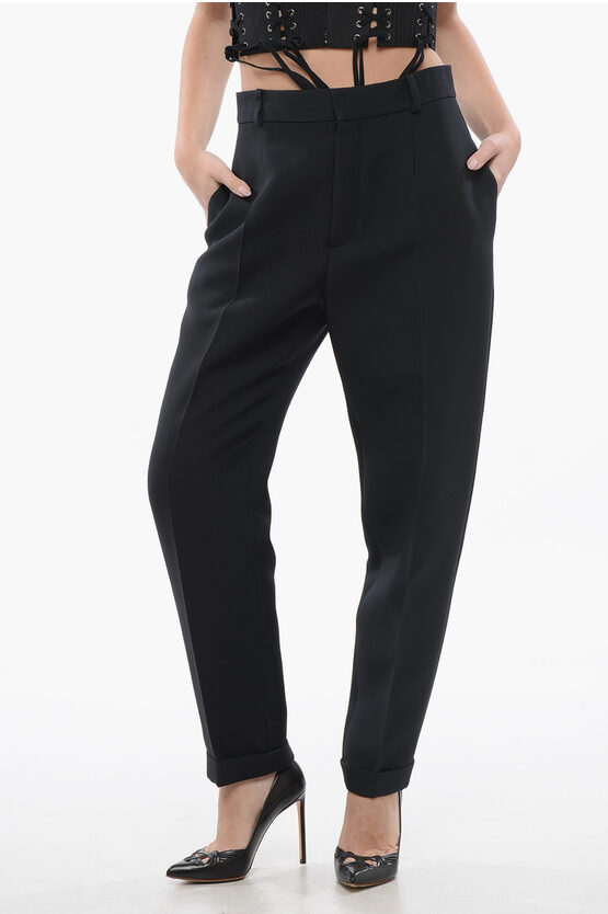 DIOR WOOL BLEND CIGARETTE PANTS WITH PLEATS