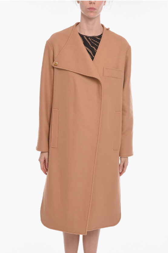 Aeron Wool-blend Coat With Asymmetric Fastening And Logoed Applica In Brown