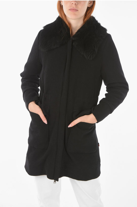 Shop Woolrich Wool Blend Coat With Real Fur Detail