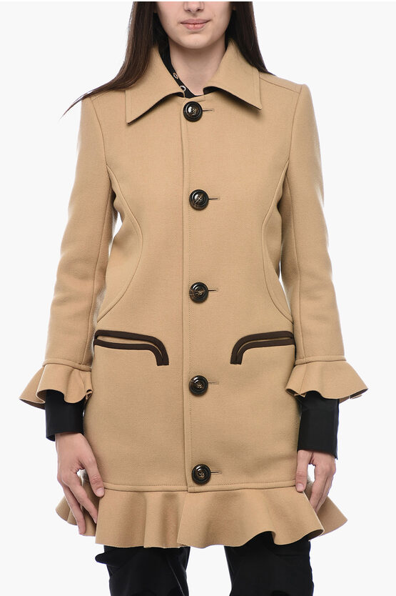 Shop Dsquared2 Wool Blend Coat With Ruffles