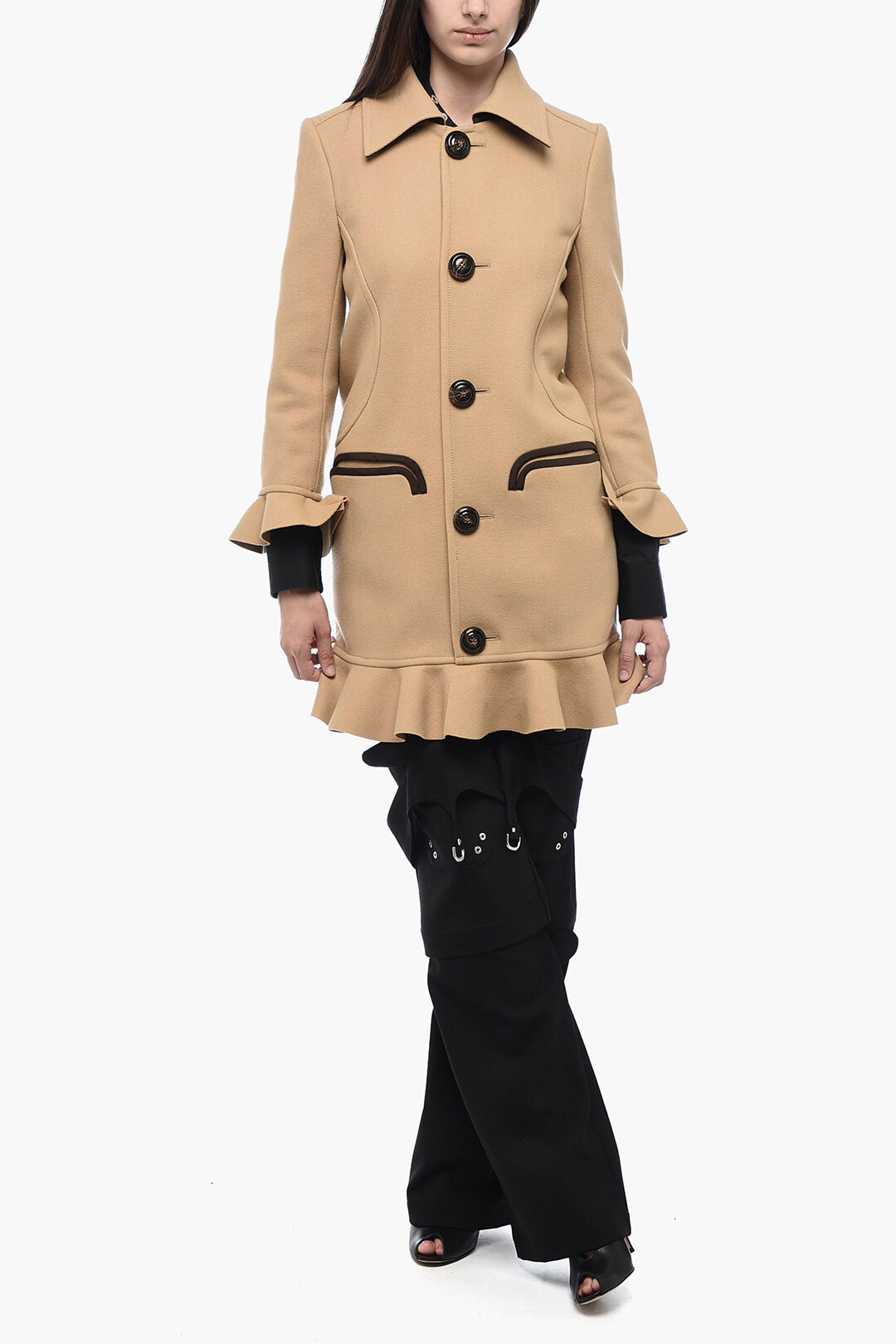 Dsquared2 Wool Blend Coat With Ruffles women - Glamood Outlet