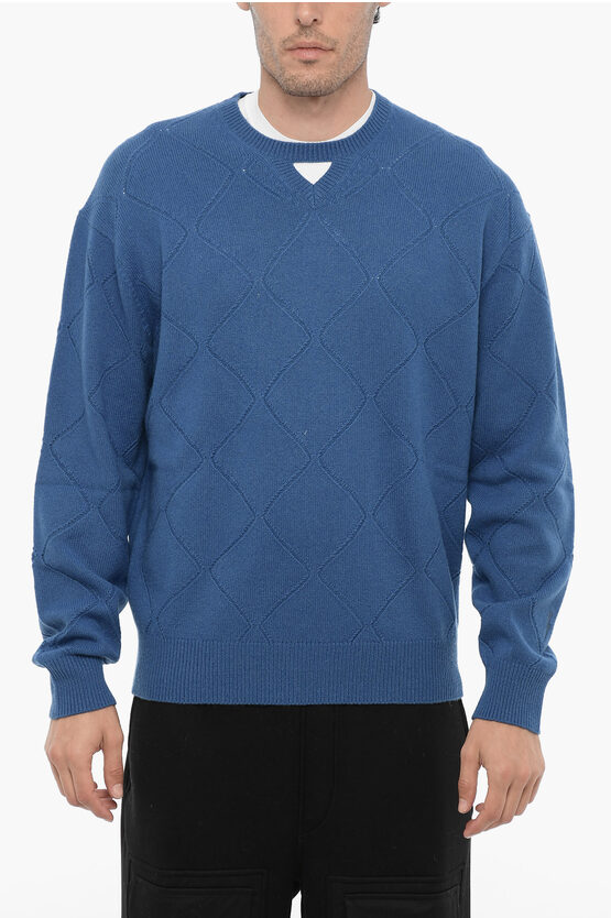 Neil Barrett Wool Blend Crew-neck Sweater With Cut-out Detail In Blue