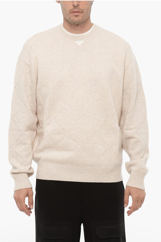 Neil Barrett Wool Blend Crew-neck Sweater With Cut-out Detail In Neutral