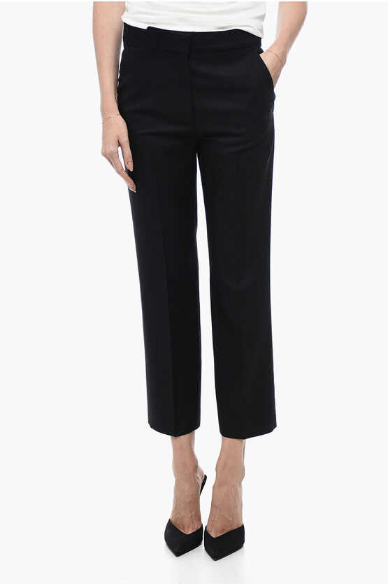 Shop Stella Mccartney Wool Blend Cropped Fit Pants With Hidden Closure