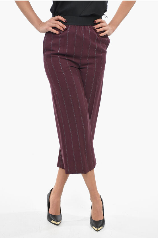 Stella Mccartney Wool Blend Cropped Fit Pants With Lurex Details In Purple