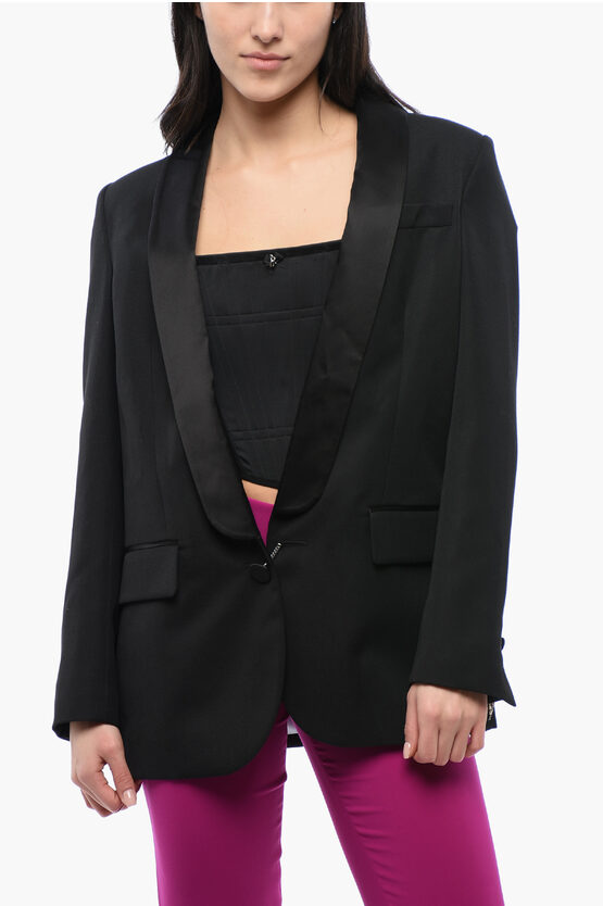 DSQUARED2 WOOL BLEND CRYSTAL FRINGED BLAZER WITH SHAWL LAPEL 