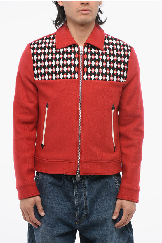 Amiri Wool Blend Diamond Jacket With Embroidered Insert