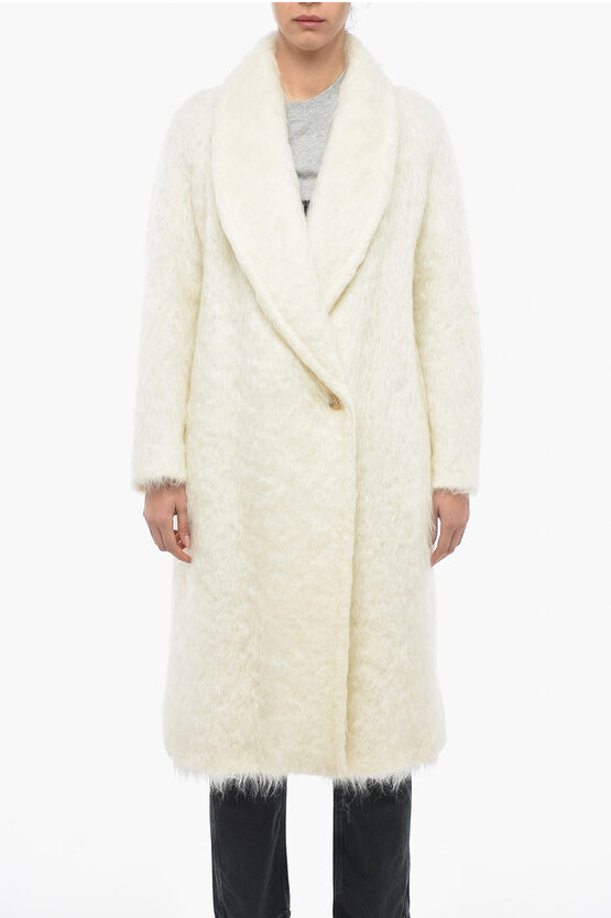 Gentryportofino Wool Blend Eyelash Double Breasted Coat In White