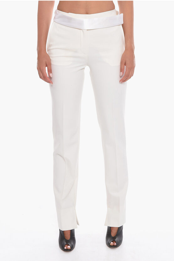 Stella Mccartney Wool Blend Front-pleated Trousers With Satin Belt In White