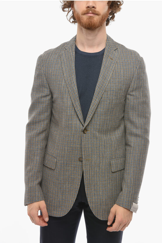 Corneliani Wool-blend Gate Blazer With Check Pattern And Flap Pockets In Gray