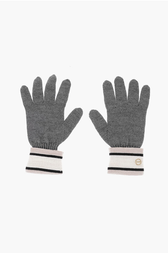 Shop Borbonese Wool Blend Gloves With Metal Logo