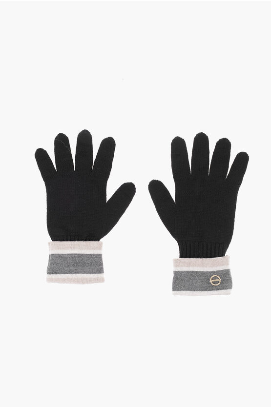 Shop Borbonese Wool Blend Gloves With Metal Logo