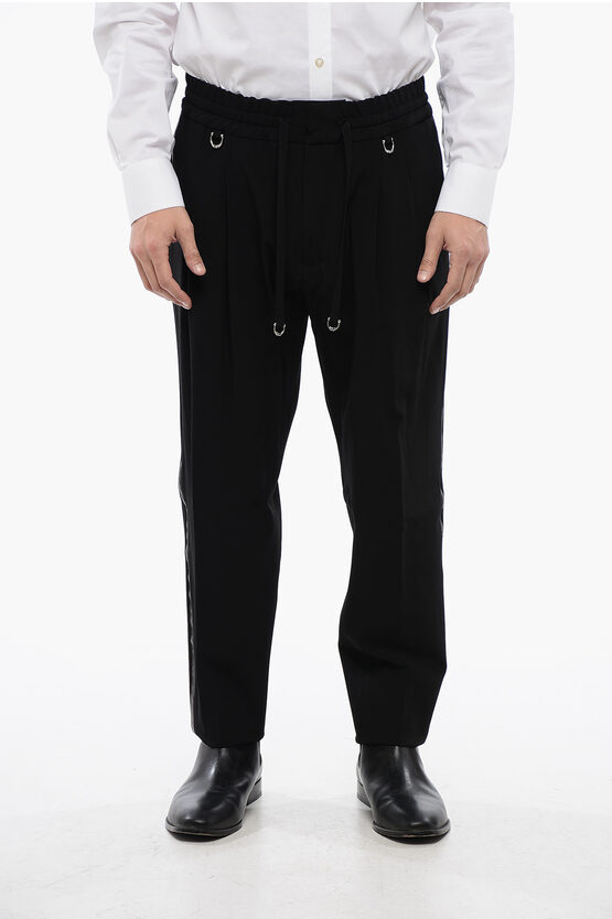 John Richmond Wool Blend Jouzo Pants With Vegan Leather Side Bands