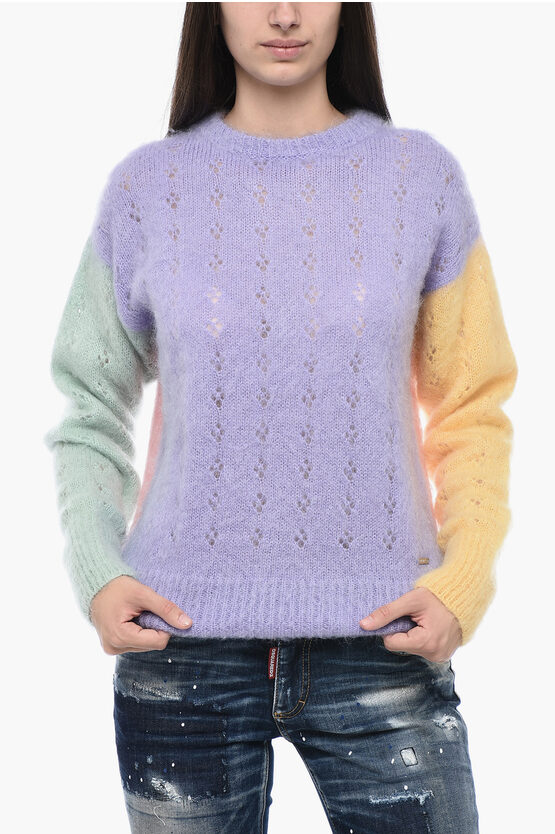 Shop Dsquared2 Wool Blend Lace Stitch Sweater