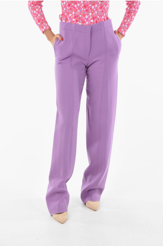 Ferragamo Wool Blend Latex Purp Palazzo Pants In Purple