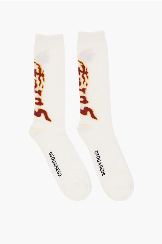 Dsquared2 Wool Blend Long Socks With Contrasting Detail