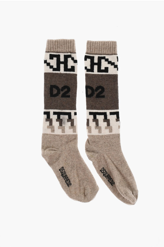 Dsquared2 Wool Blend Long Socks With Contrasting Details Grösse 38-39