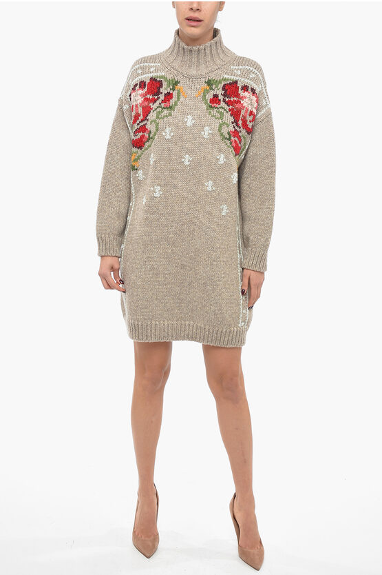 Golden Goose Wool Blend Mini Dress With Turtleneck In Gray