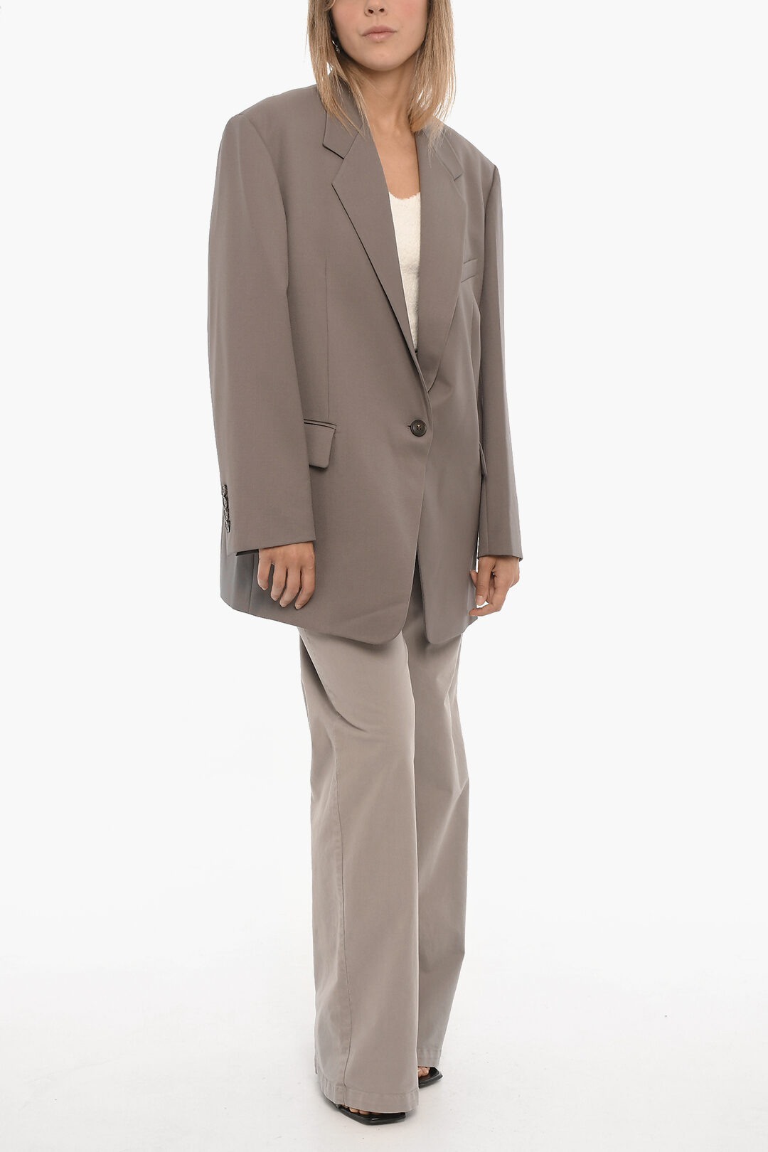 Low Classic Wool Blend One Buttons Blazer with Flap Pockets