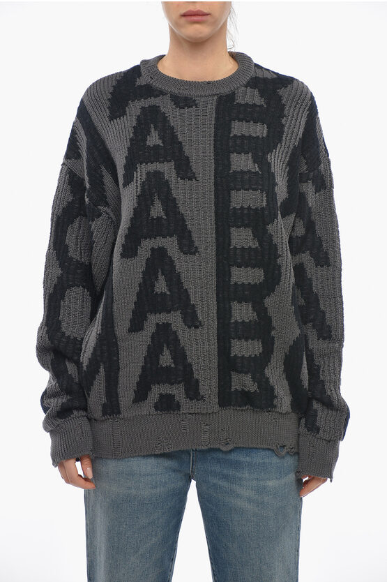 Shop Marc Jacobs Wool Blend Oversized Pullover With Monogram Pattern