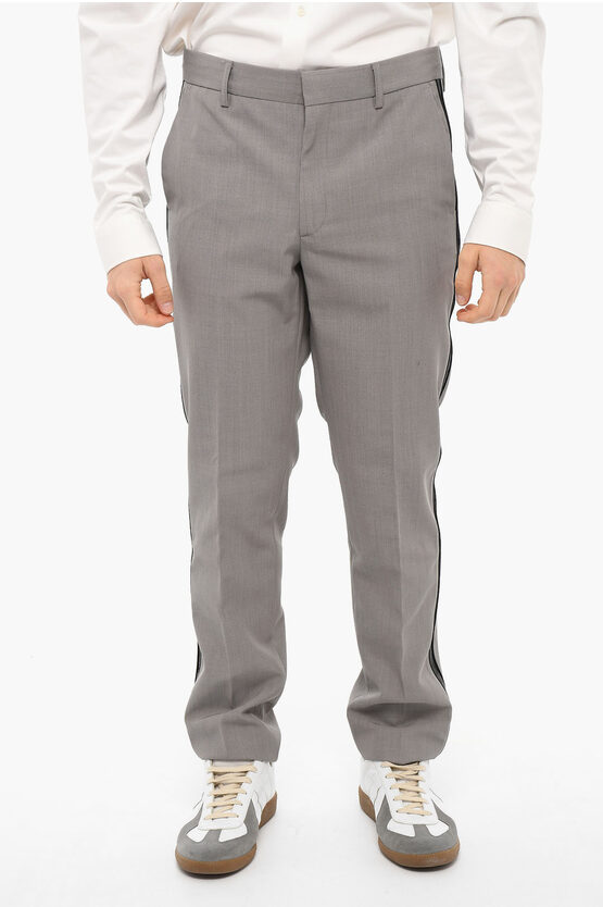 Diesel Wool Blend P-moe Chino Pants With Contrasting Side Bands In Gray