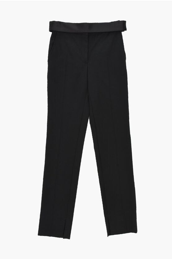 Shop Stella Mccartney Wool Blend Pants With Satin Waistband