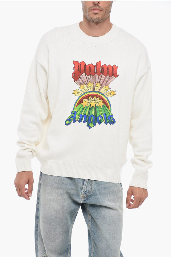 Shop Palm Angels Wool Blend Printed Rainbow Crewneck Pullover