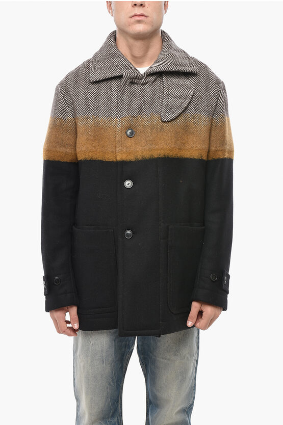 Dries Van Noten Wool Blend Ranner Coat With Color Block Motif In Multi