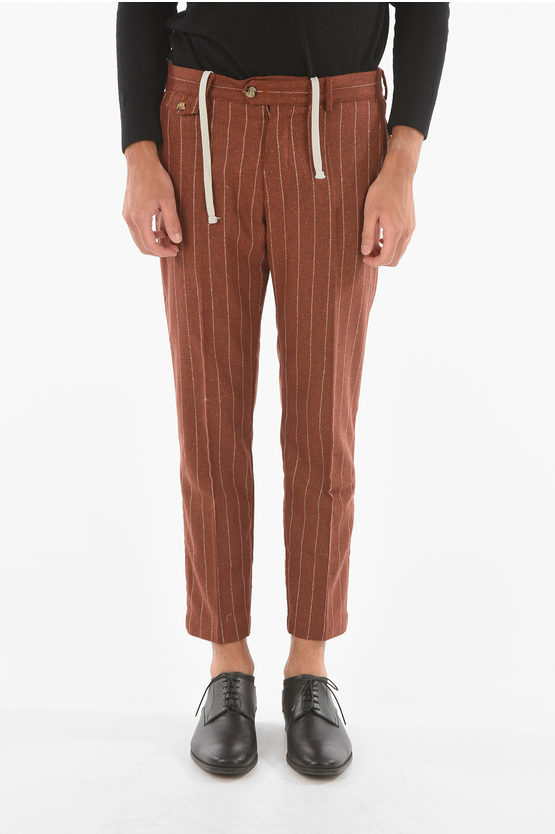 Cruna Wool Blend Raval Chalkstriped Chino Trousers In Brown