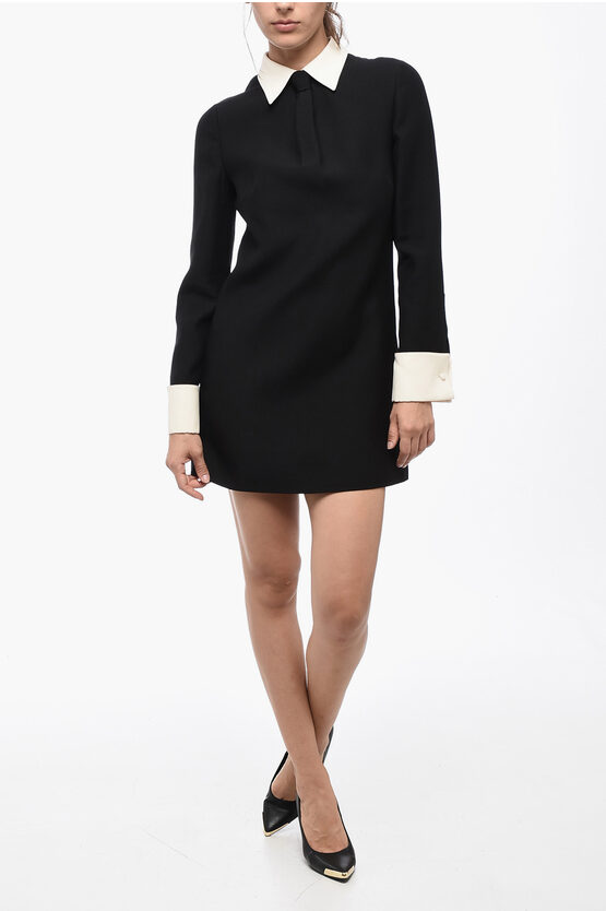 Shop Valentino Wool Blend Shirt Dress With Contrasting Cuffs And Collar