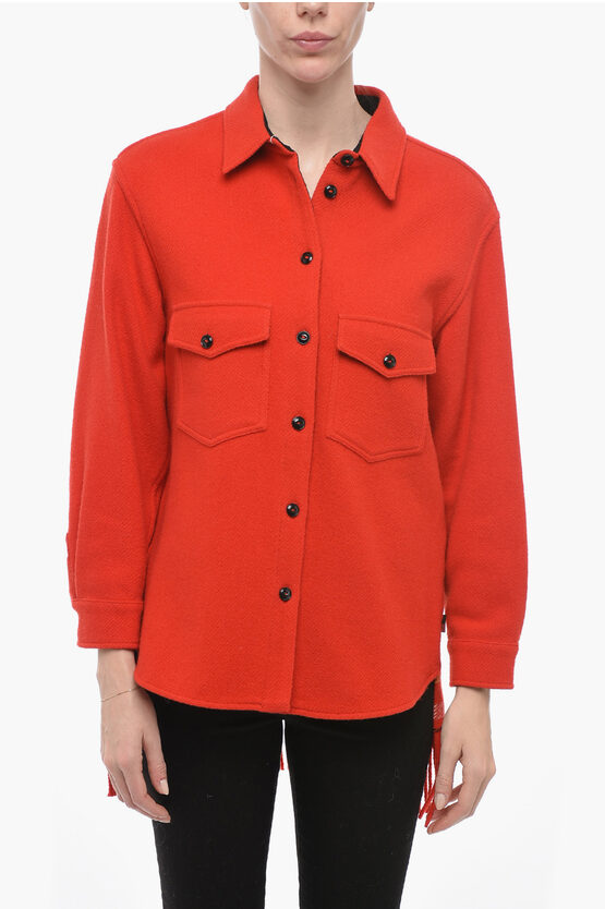 Woolrich Wool Blend Shirt With Fringed Detail In Red